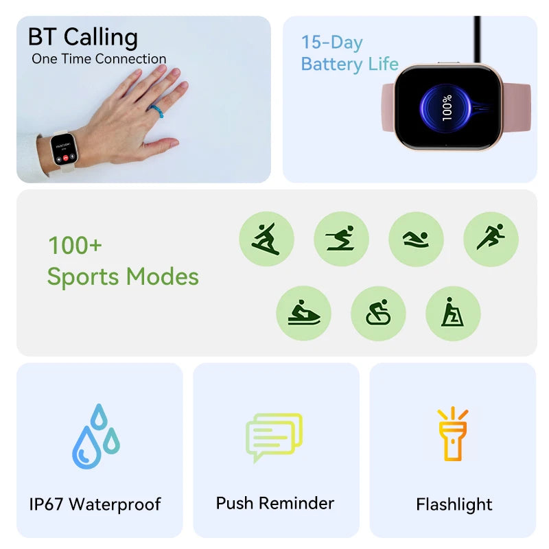 Waterproof, BT Calling, 15 Days Battery Life Smart Watch