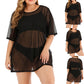 Plus Size Ladies See-through Mini Bikini Short Sleeve Dresses