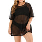 Plus Size Ladies See-through Mini Bikini Short Sleeve Dresses