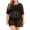 Plus Size Ladies See-through Mini Bikini Short Sleeve Dresses