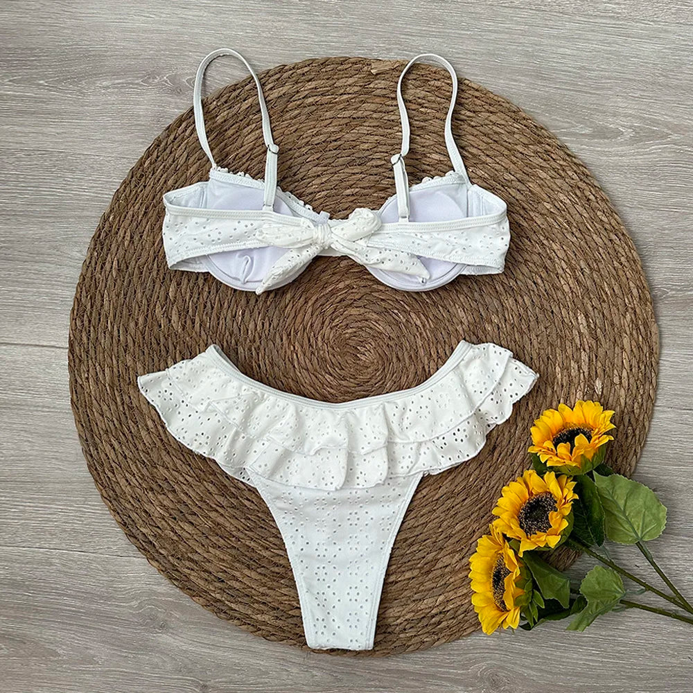 Sexy Micro Bikinis Women Swimsuit 2024 Ruffle Swimwear White Bathing Suit Beachwear Two Pieces Bikini Set Biquini female