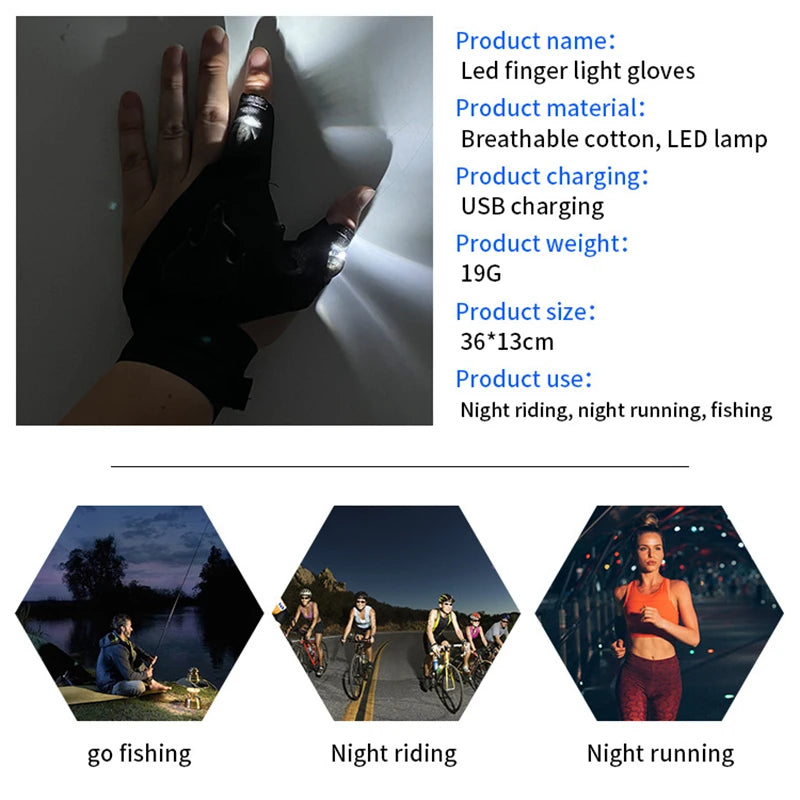 Rechargeable LED Flashlight Hand Gloves