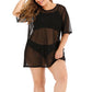 Plus Size Ladies See-through Mini Bikini Short Sleeve Dresses